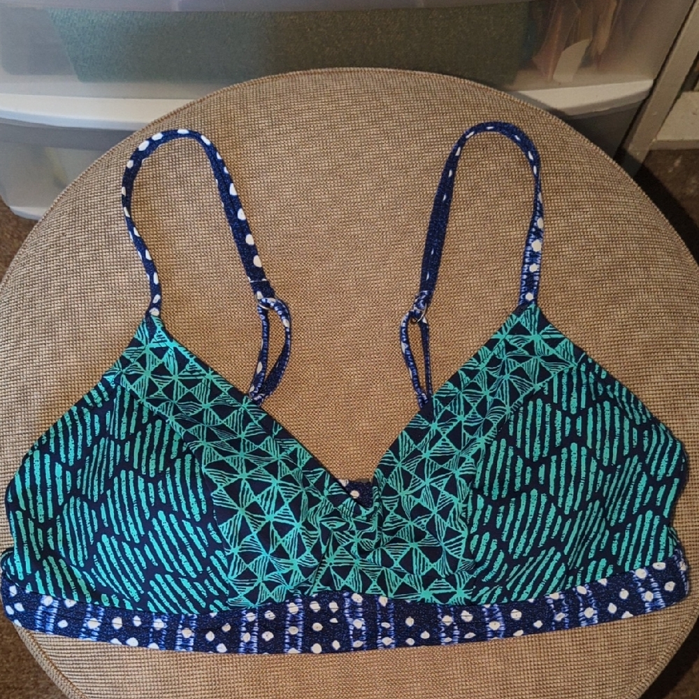 💠Women's Title Nine XL Blue Turquoise White Bikini Top Adjustable Straps!